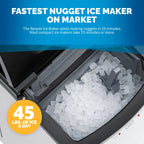 Newair Countertop Nugget Ice Maker, 45 lb, Self-Cleaning, Silver