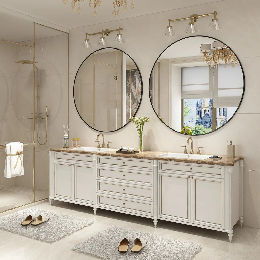 Round Metal Black Frame Bathroom Vanity Mirror - Wall Mounted