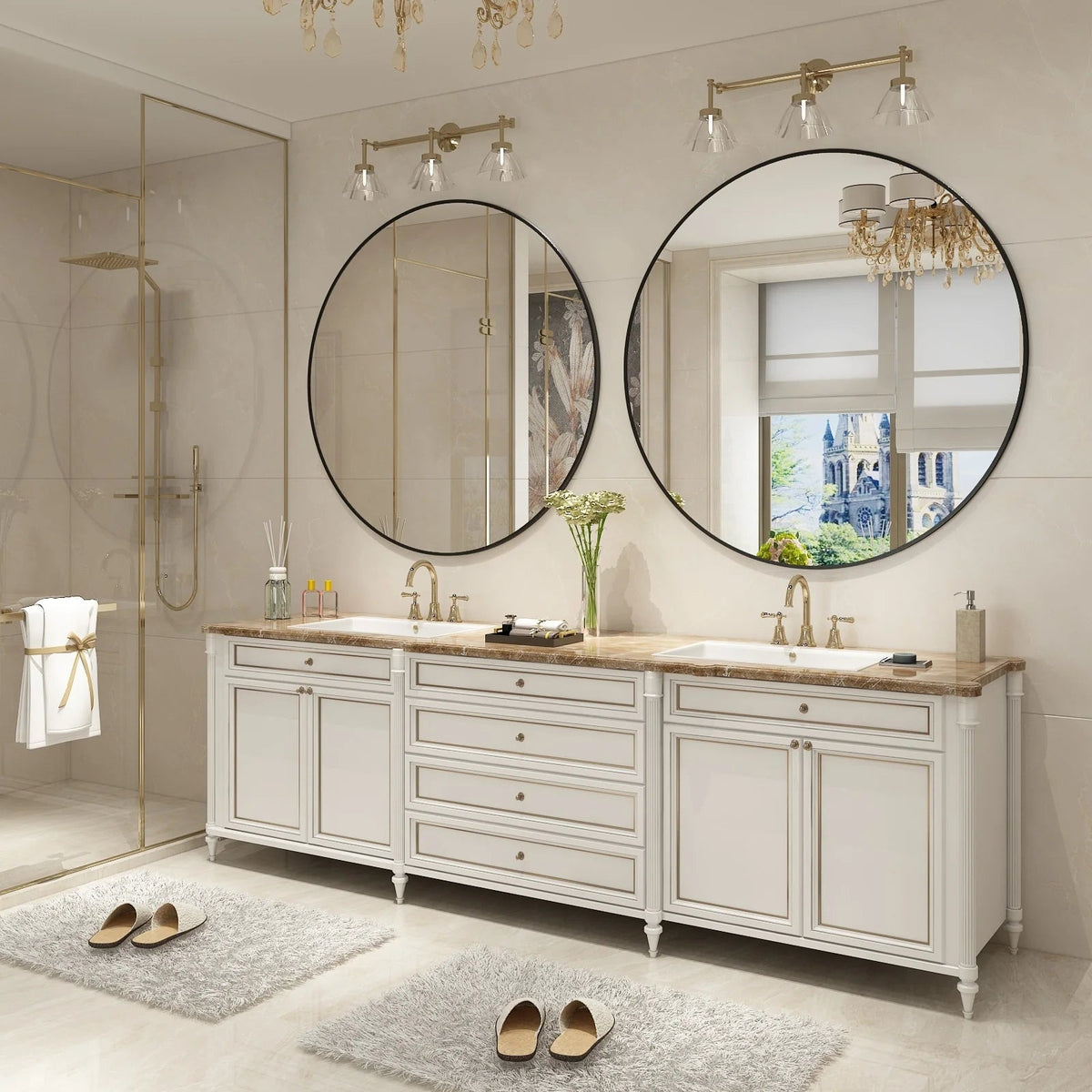Round Metal Black Frame Bathroom Vanity Mirror - Wall Mounted