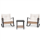 LAUSAINT HOME 3-Piece Rattan Rocking Bistro Set With 2-Tier Coffee Table, Beige