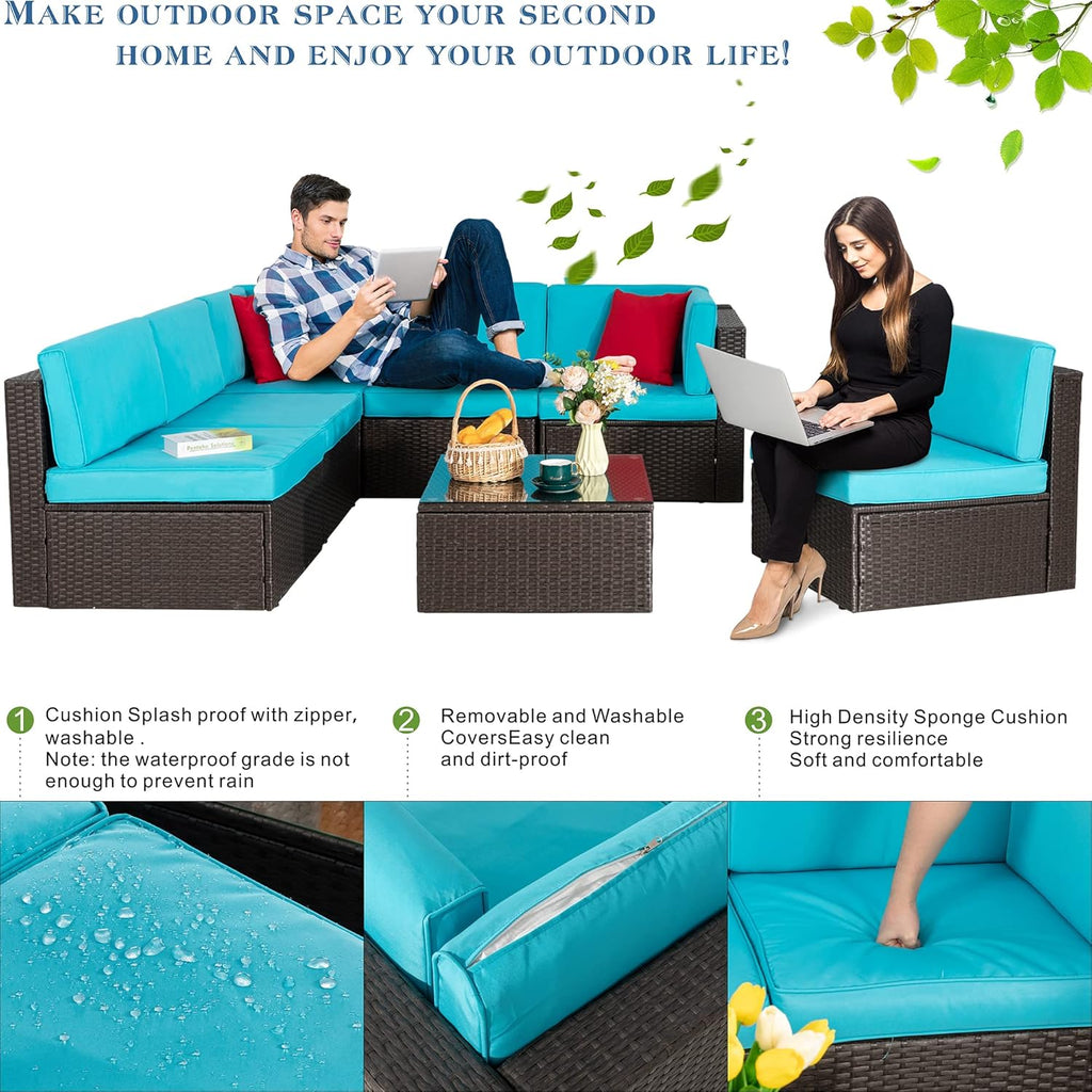 5-Piece All-Weather Wicker Patio Conversation Set With Ottoman And Cushions