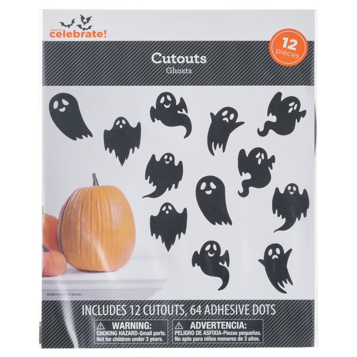 Paper Ghost Cutouts Decoration, Black, 12 Pieces, Halloween by Way To Celebrate