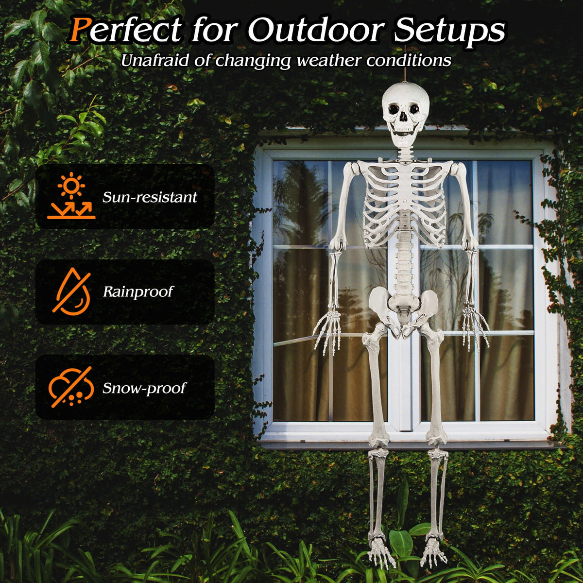 Costway 5.4 FT Halloween Skeleton Decoration Life Size Large Skeleton with Posable Joints 64.5 Inches Ivory White