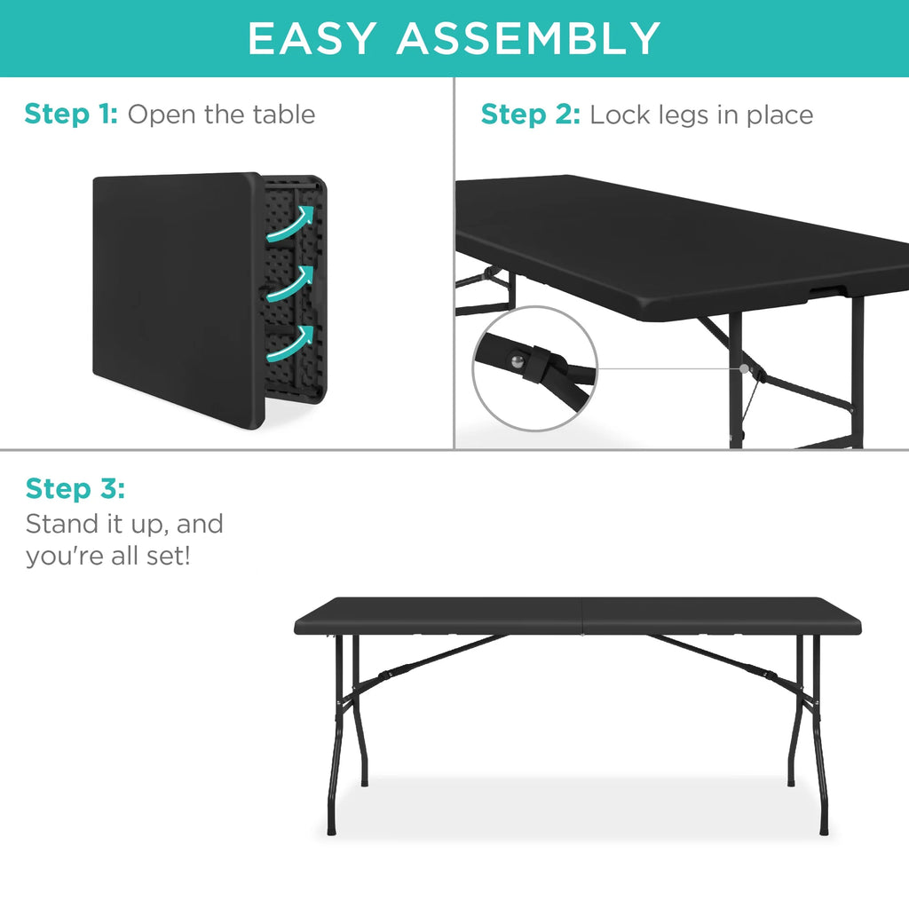 Best Choice Products 6ft Plastic Folding Table, 72in x 30in x 30in, White