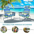 2-Pack 5-Position Outdoor Folding Backpack Beach Chairs With Side Table Set