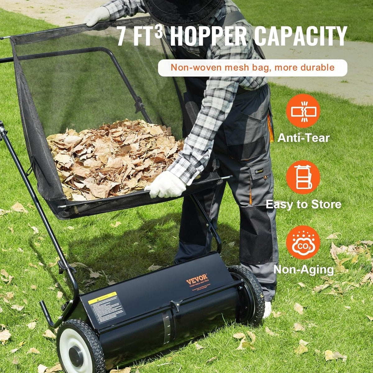 VEVOR Heavy Duty Steel 26 Inch Collector Push Lawn Sweeper