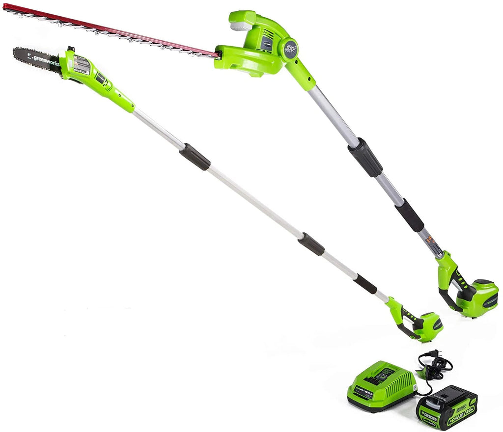 Greenworks 40V 20in Pole Saw With Hedge Trimmer Attachment, 2.0 Ah Battery And Charger