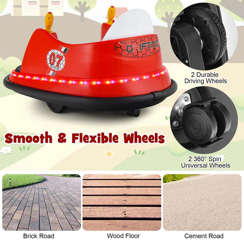 12V Toddler Battery Powered Bumper Car With Dual Joysticks And 360 Degree Spin