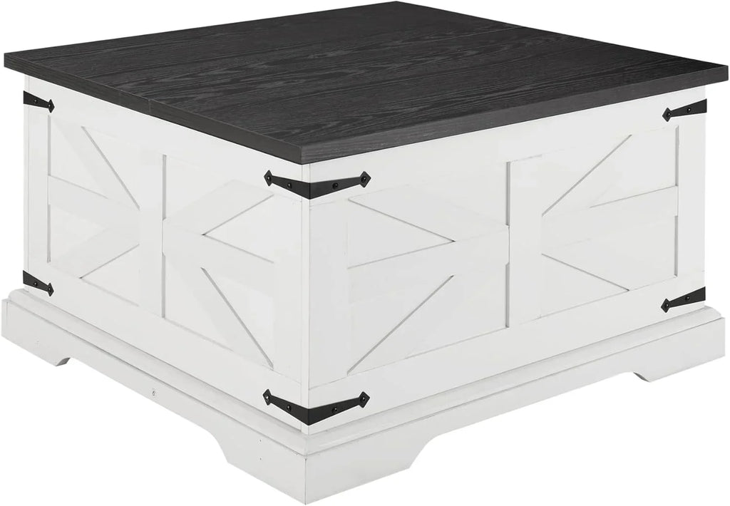 Farmhouse Square Lift-Top Coffee Table With Hidden Storage, White, 31.5 x 31.5 x 18.5 in