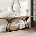 2-Tier Slim Console Sofa Table, Engineered Wood and Metal - 11.81 in D x 70.87 in W x 33.46 in H