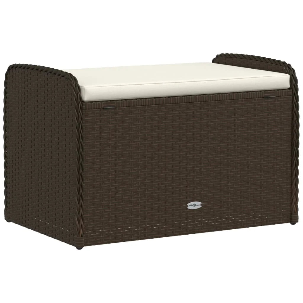 vidaXL Outdoor Poly Rattan Storage Bench With Cushion, Black, 45.3 x 20.1 x 20.5 in