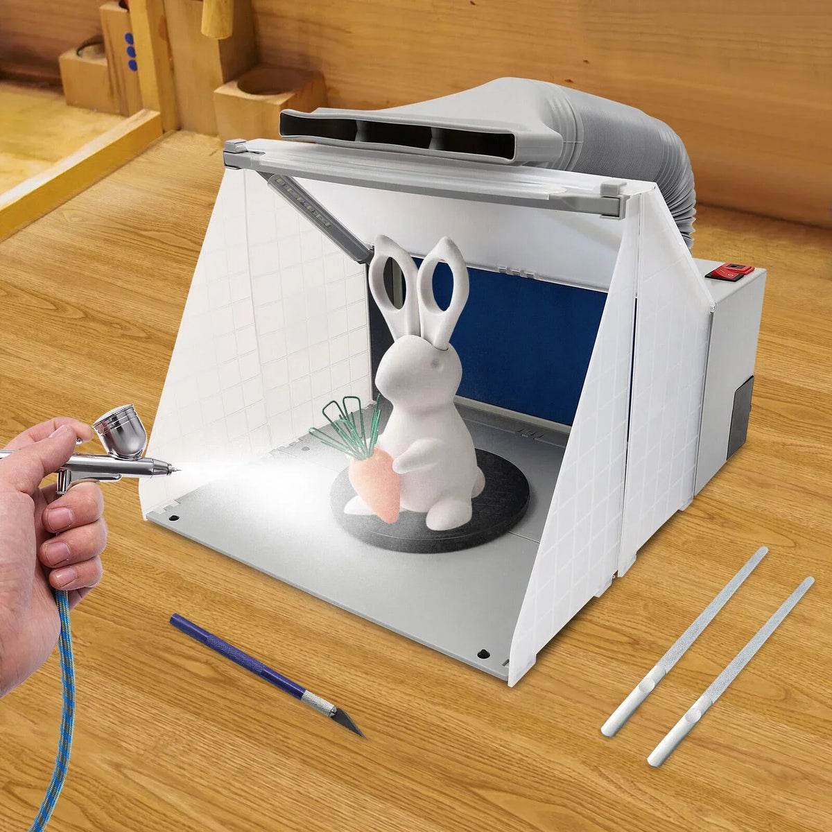 Airbrush Spray Booth Kit With LED Light, Filter Hose And Spray Guns For Model Painting