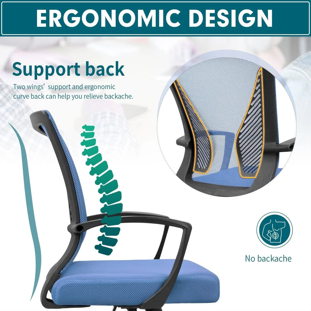 Ergonomic Mesh Mid-Back Office Chair With Adjustable Lumbar Support, 300 lbs Capacity