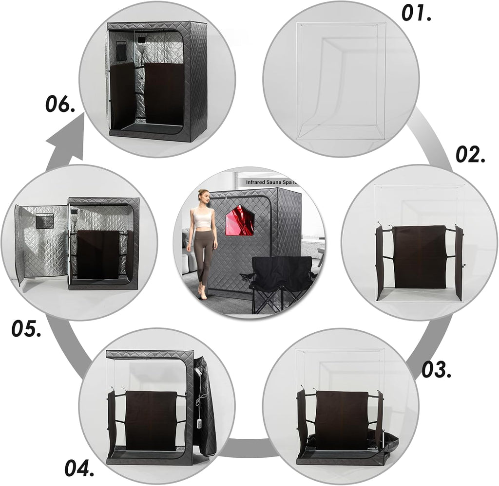 Portable 2-Person Infrared Sauna Tent With 2 Foldable Chairs, Remote Control, 1600 Watt, 140 Fahrenheit