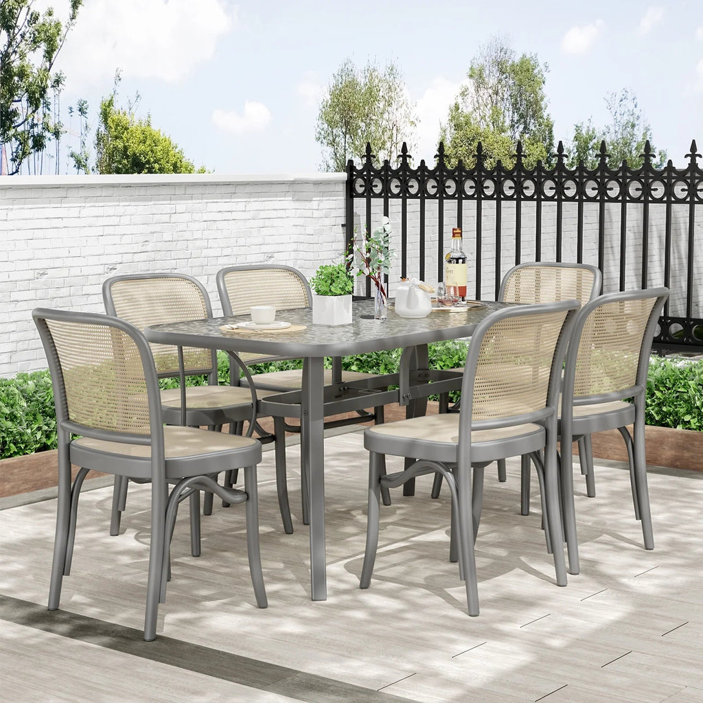 Arlopu Rectangular Patio Dining Table With 5mm Tempered Glass Top