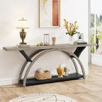 2-Tier Slim Console Sofa Table, Engineered Wood and Metal - 11.81 in D x 70.87 in W x 33.46 in H
