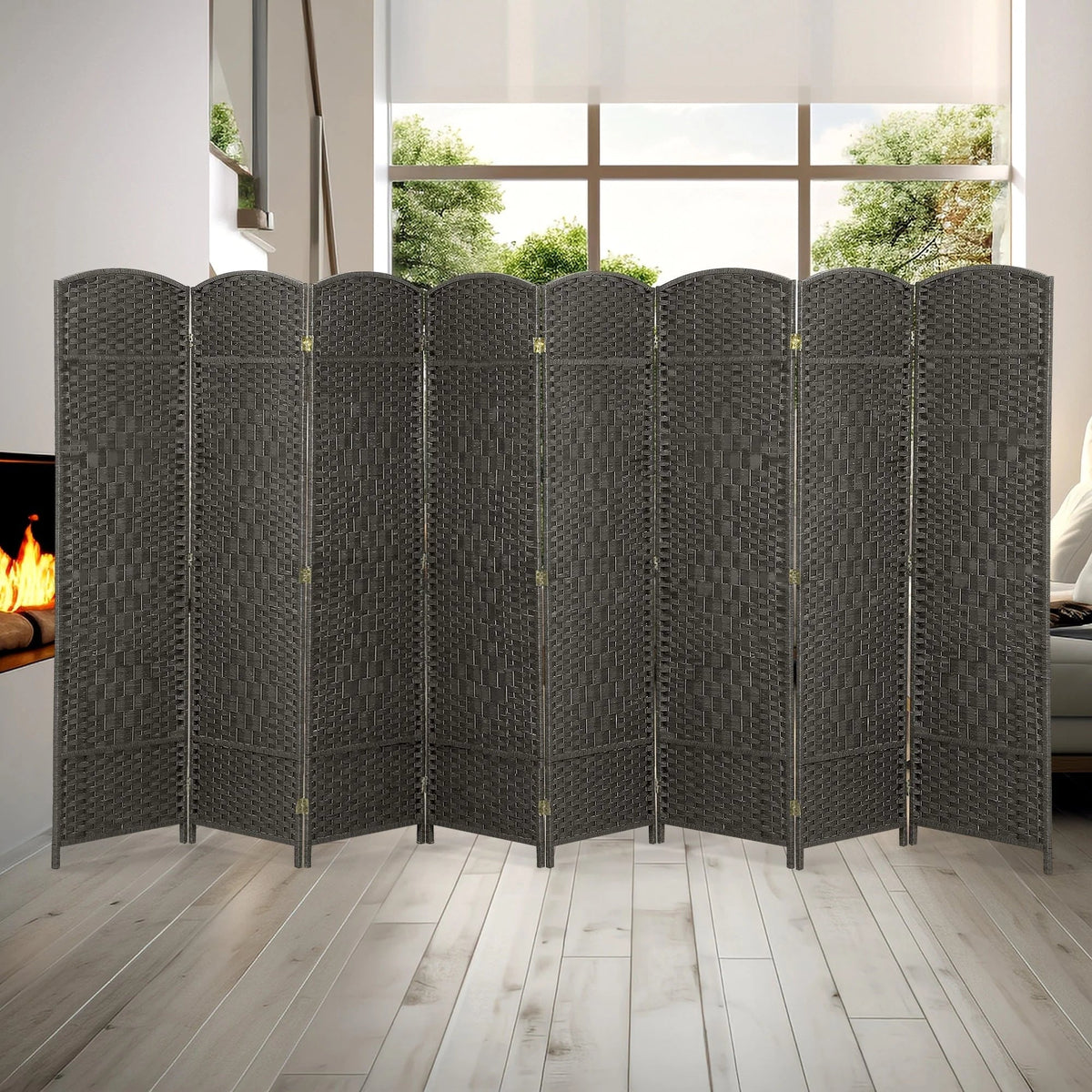 Freestanding Folding Woven Fiber Room Divider Privacy Screen - 6 Ft Tall