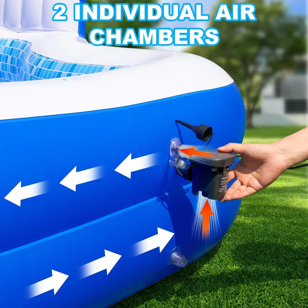 Family Inflatable Swimming Pool 121 x 90 x 22 in With Electric Pump, 2 Seats And 2 Headrests