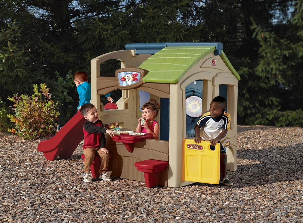 Step2 Neighborhood Fun Center Brown Plastic Playhouse With Slide - 851000