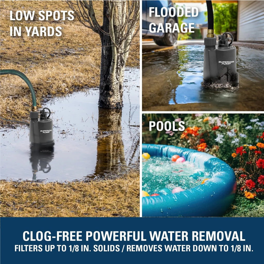 Superior Pump 1/5HP Multi-Use Submersible Utility Pump With 25-Foot Hose Kit - 91027