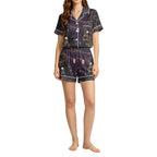 MEZZALL Women Halloween Printed Pajama With Lapel Collar Short Sleeve Tops And Shorts For Home Wear Cozy For Lightweight And Breathable Comfort Relaxed Fit 2 Piece Pjs