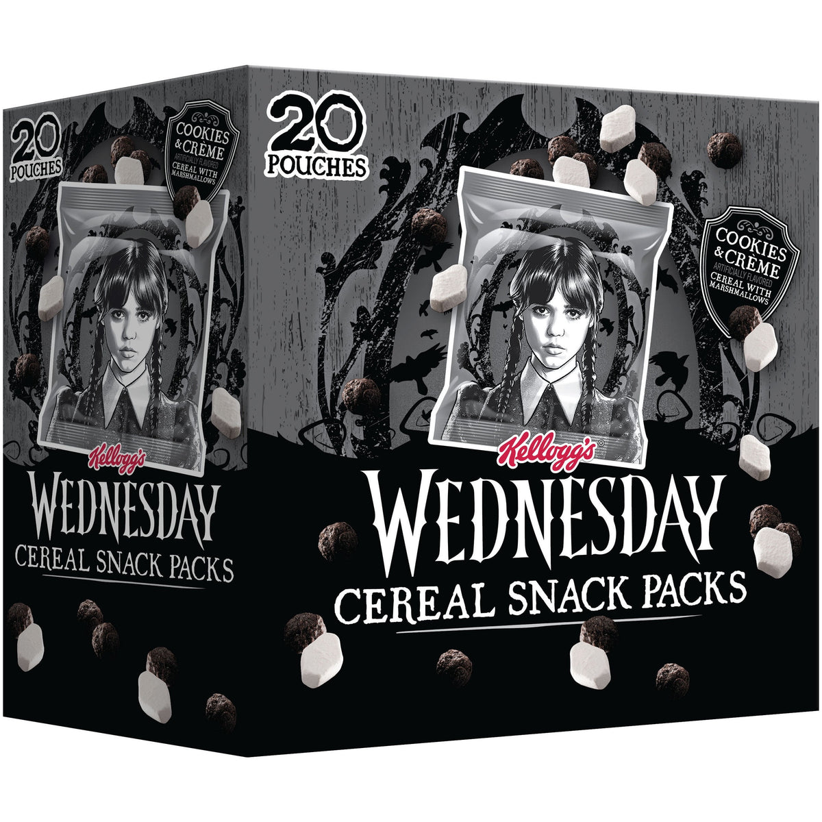 Kellogg's Cookies and Crème with Marshmallows Cereal Pouches, Whole Grain, 9 oz, 20 Count