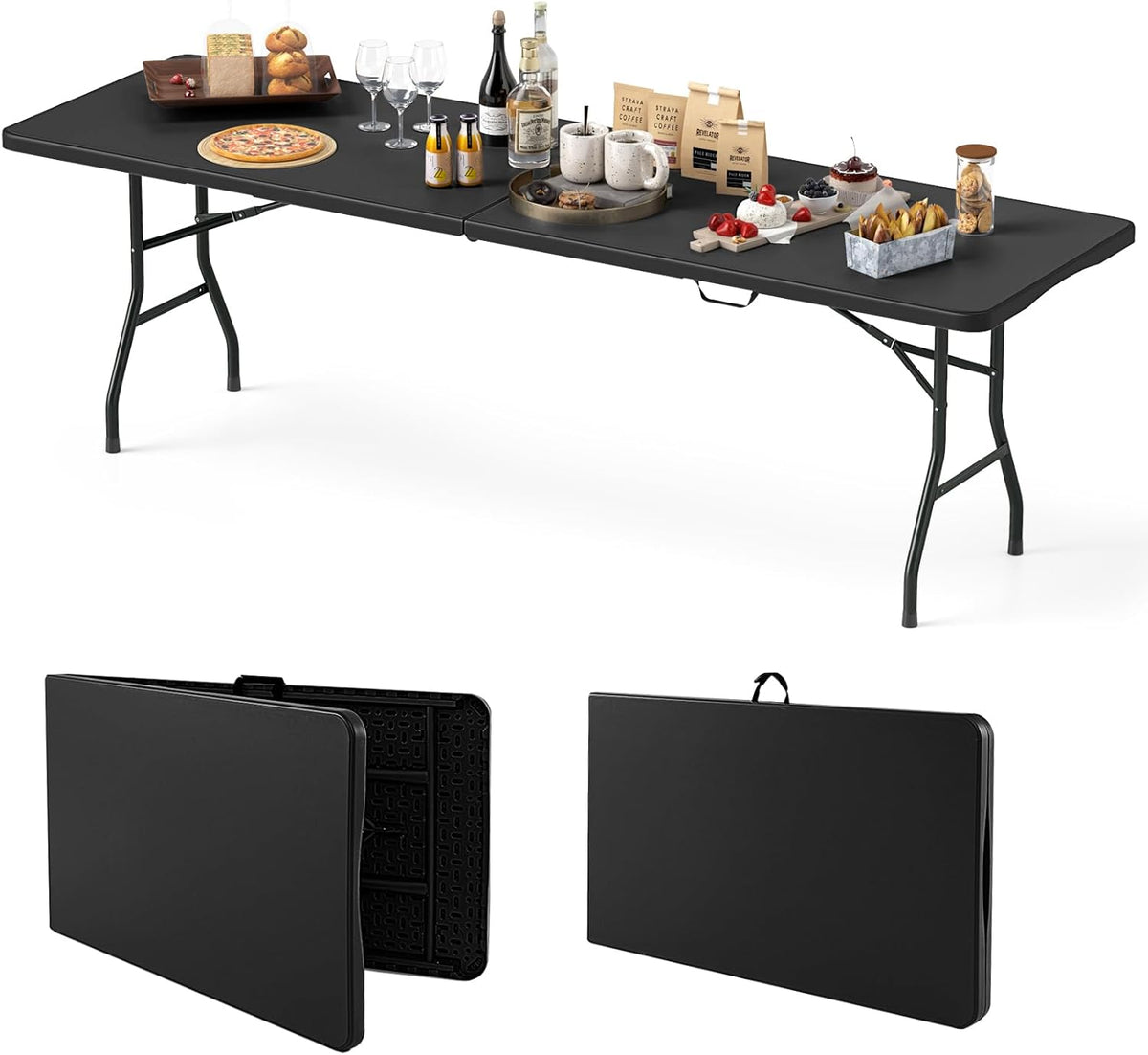 Folding Table With HDPE Top And Handle, 8FT, 96.5 x 29 x 29.5 in, 350 lbs