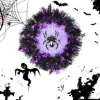 Halloween Wreath Halloween Spider Decorations Wreath with Lights, Halloween Spider Garland LED Halloween Door Wreath for Halloween Party, Halloween Decorations Outdoor Indoor Wall and Window
