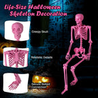 Costway 5.5 FT Poseable Halloween Skeleton Life-Size Decoration with Movable Joints Pink