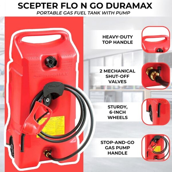 Scepter Flo N' Go DuraMax 14 Gallon Portable Fuel Tank With Pump, 2 Pack, Red