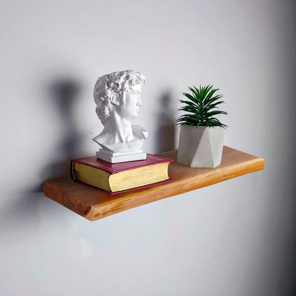 1 Piece Teak Wood Live Edge Rustic Floating Wall Shelf - 24, 36, 42