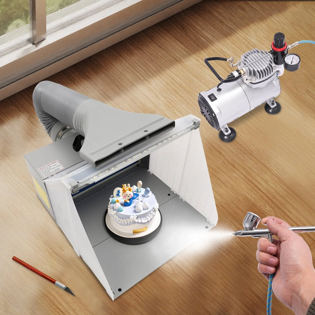 Airbrush Spray Booth Kit With LED Light, Filter Hose And Spray Guns For Model Painting