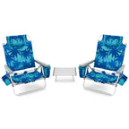 2-Pack 5-Position Outdoor Folding Backpack Beach Chairs With Side Table Set