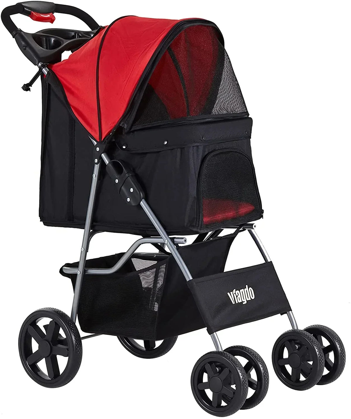 Afuhokles Pet Stroller For Small And Medium Dogs And Cats, 4 Wheels, 35lbs - Folding Storage Basket