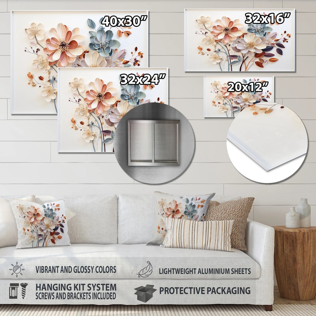 White Botanical Collage Metal Wall Art - Abstract Floral