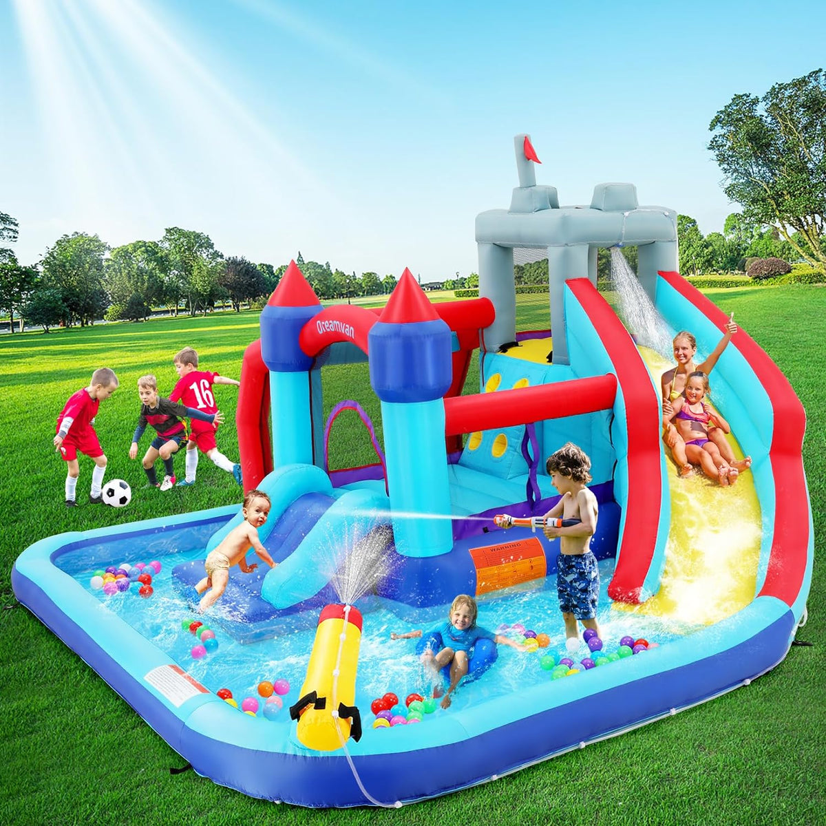 ROOJER Inflatable Water Slide Bounce House 8-in-1 With 450W Blower - Crocodile Water Park