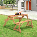 2-in-1 Convertible Fir Wood Picnic Table And Garden Bench, 4-Person, Dark Golden Brown - 56 x 53 x 30 in