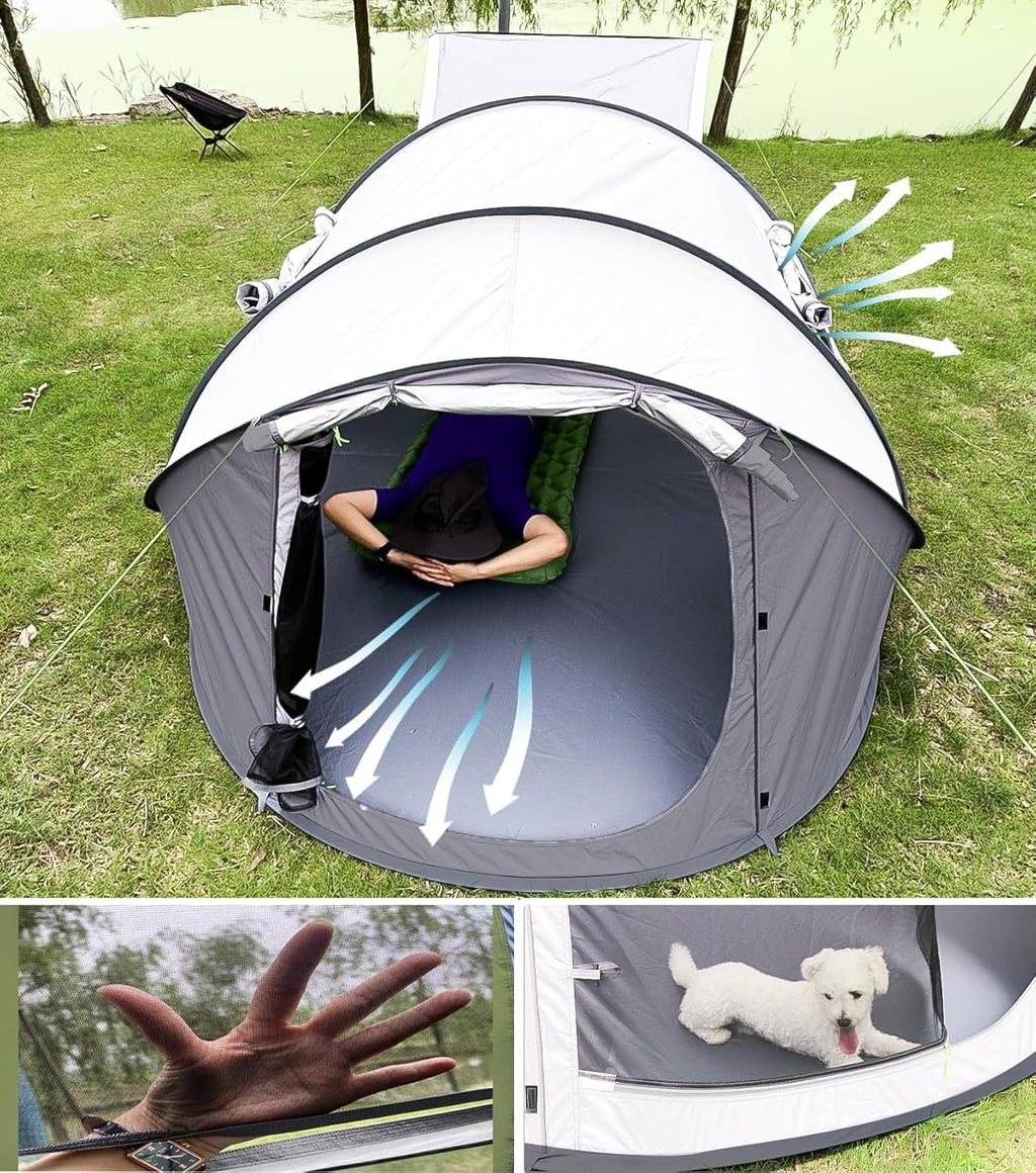 4 Person Pop-Up Camping Tent, Waterproof, 2 Doors, Automatic Setup