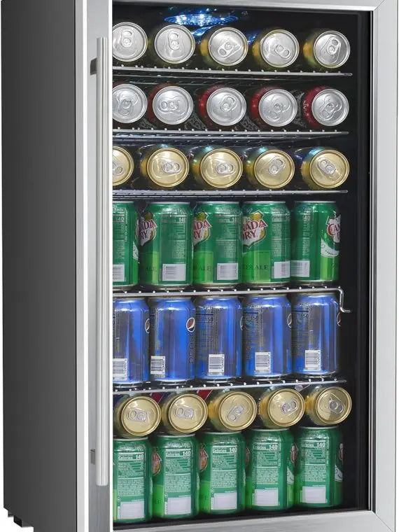 NewAir Beverage Refrigerator 120-Can, 3.1 Cu. Ft., Glass Door, Stainless Steel, Digital Control & Lock - BR-130SBS