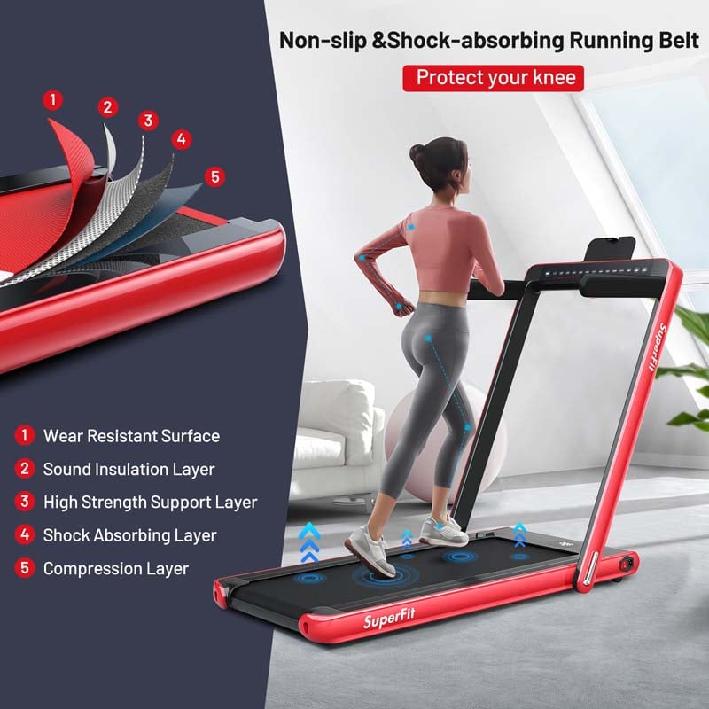 2 In 1 Folding Treadmill, 2.25 HP, 40 in x 16 in Running Area, Dual Display And App Control