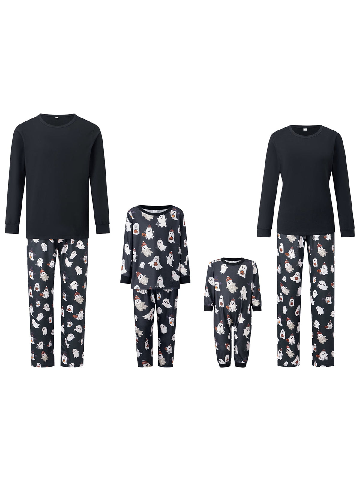 RUINIXCW Family Matching Halloween Ghost Pajama Set Black Long Sleeve Sleepwear for Trick or Treat Party Holiday Photos