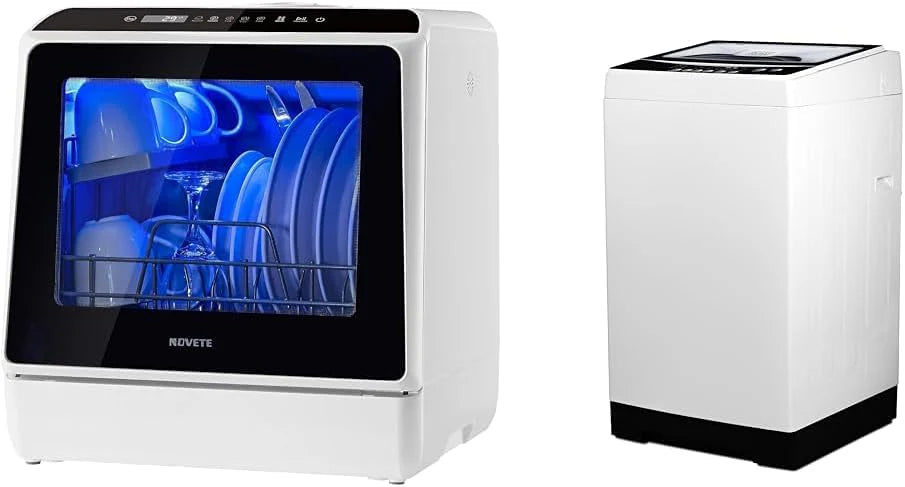 NOVETE Countertop Dishwasher, 5 L Water Tank, 5 Programs, White - TDQR01