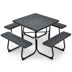 8-Person Outdoor HDPE Square Picnic Table And Bench Set, 67in x 67in x 30in, Metal Frame