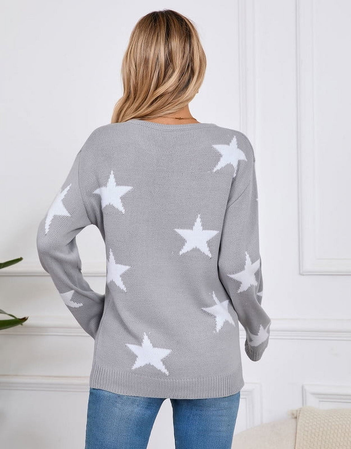 Crewneck Sweaters for Women Trendy Star Sweater Casual Pullover Sweaters Fall Lightweight Womens Sweaters Shermie
