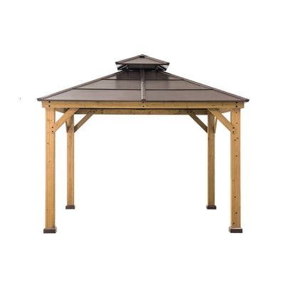 10 x 10 ft Cedar-Framed Gazebo With Steel 2-Tier Hip Roof Hardtop