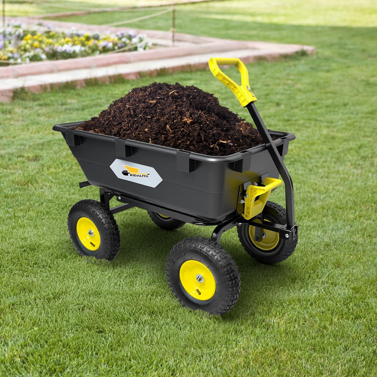 RIDALIYA Garden Dump Cart Utility Wagon, 600 lbs Or 1200 lbs Capacity, 6 Cu Ft Bed, 12.6-inch Pneumatic Tires, 180-Degree Pivot Steering