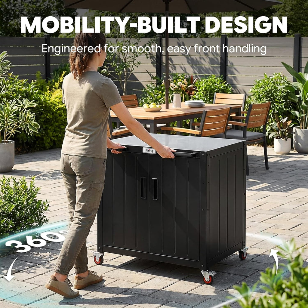 Outdoor Grill Cart With Storage Cabinet And Stainless Steel Top, 35-Inch, Black & Silver - KT2435 Series