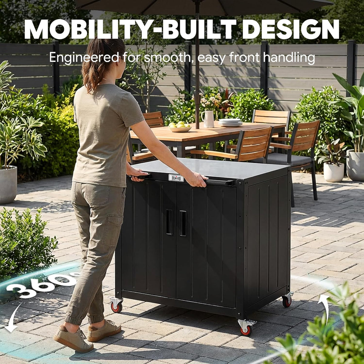 Outdoor Grill Cart With Storage Cabinet And Stainless Steel Top, 35-Inch, Black & Silver - KT2435 Series