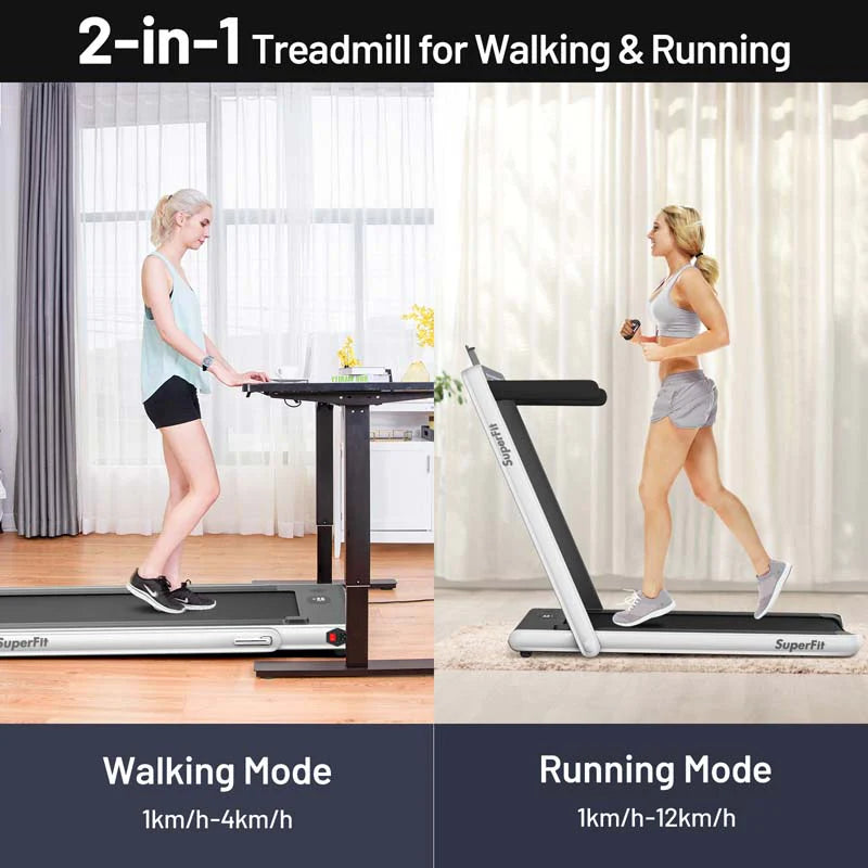 2 In 1 Folding Treadmill, 2.25 HP, 40 in x 16 in Running Area, Dual Display And App Control