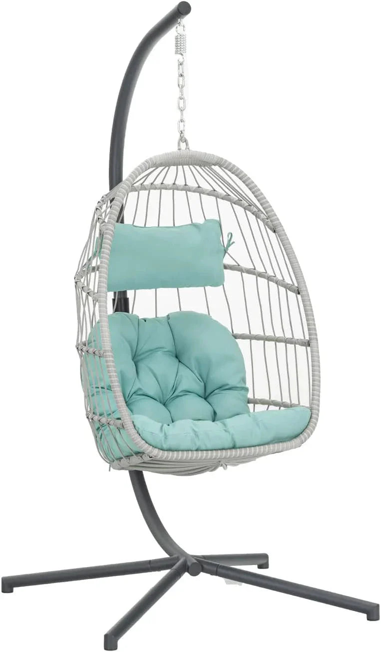 Yechen Indoor Outdoor Wicker Hanging Egg Chair With Stand, 38 x 38 x 78 Inches, 350 lbs, Charcoal Grey - EG-001